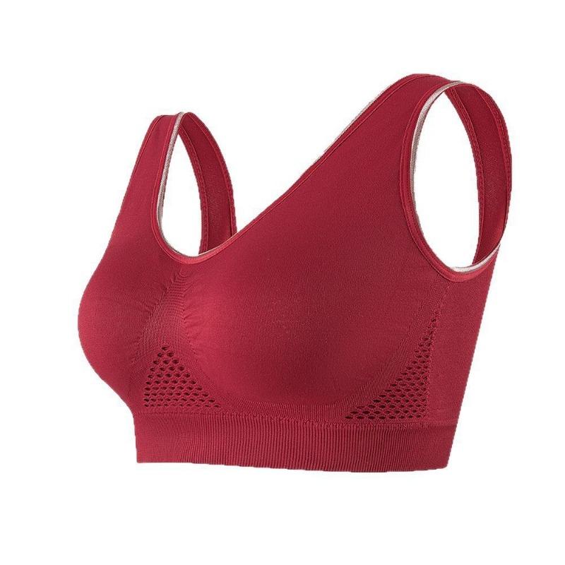 Plus Size Breathable Wireless Seamless Hollow Mesh High Coverage Thin Sports Yoga Bra For Women