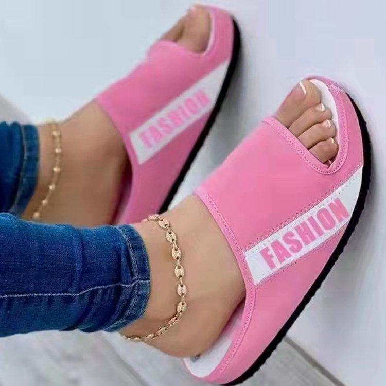 Women's Slippers Summer Open-toed Cloth Flat-bottomed Cool Slippers Women's Beach Sandals