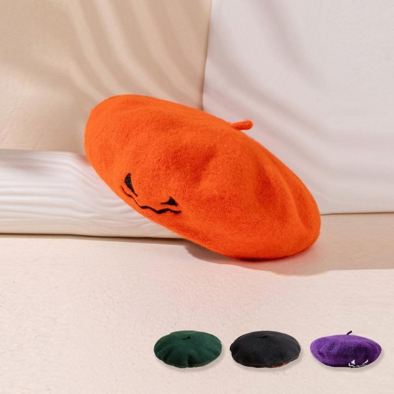 Embroidered Halloween Beret for Adults and Teens, Soft Fabric Hat for Party Dressing, Photos, and Fall Wear Style