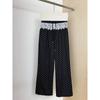 Spring 2025 Patchwork Lace Trim Polka Dot High Waist Loose Straight Wide-Leg Pants