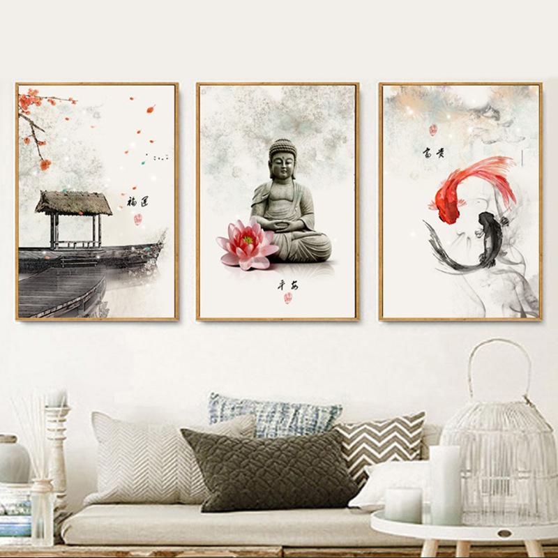 Decorative Painting Buddha Statue Wall Painting Living Room Hanging Painting Chinese Style Art Paintings Wall Art Canvas