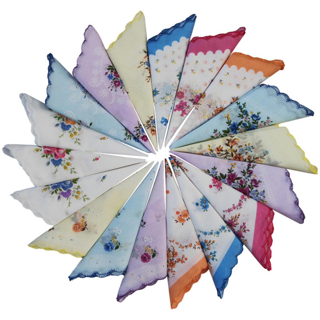 3ks Květinové kapesníkové ručníky 30*29cm Elegantní Vintage Klasické Bavlněné Hanky ​​Letní Přenosné Dámské Ručníky