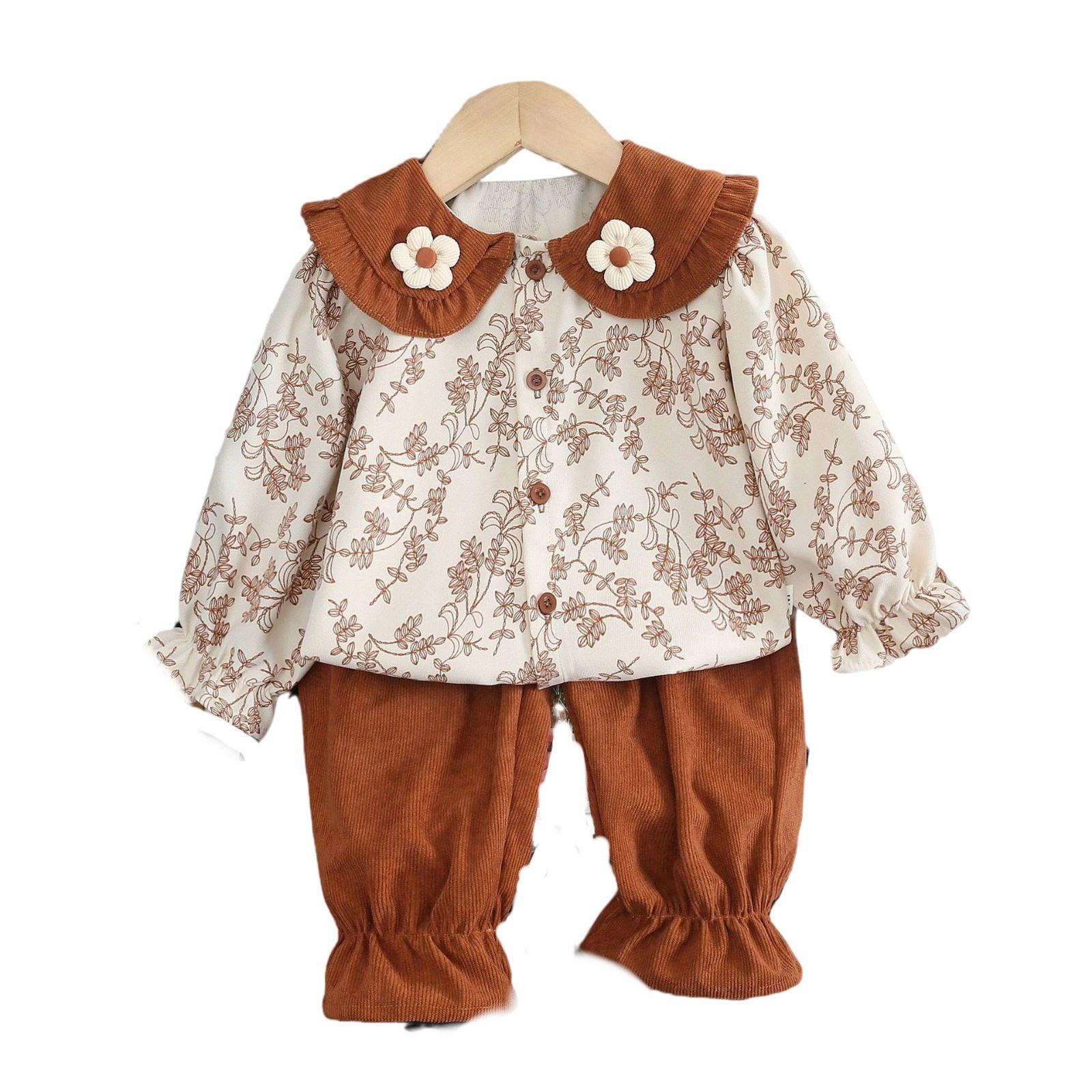 

Детский повседневный комплект с длинным рукавом, удобные наряды для повседневной носки 90 кофейный