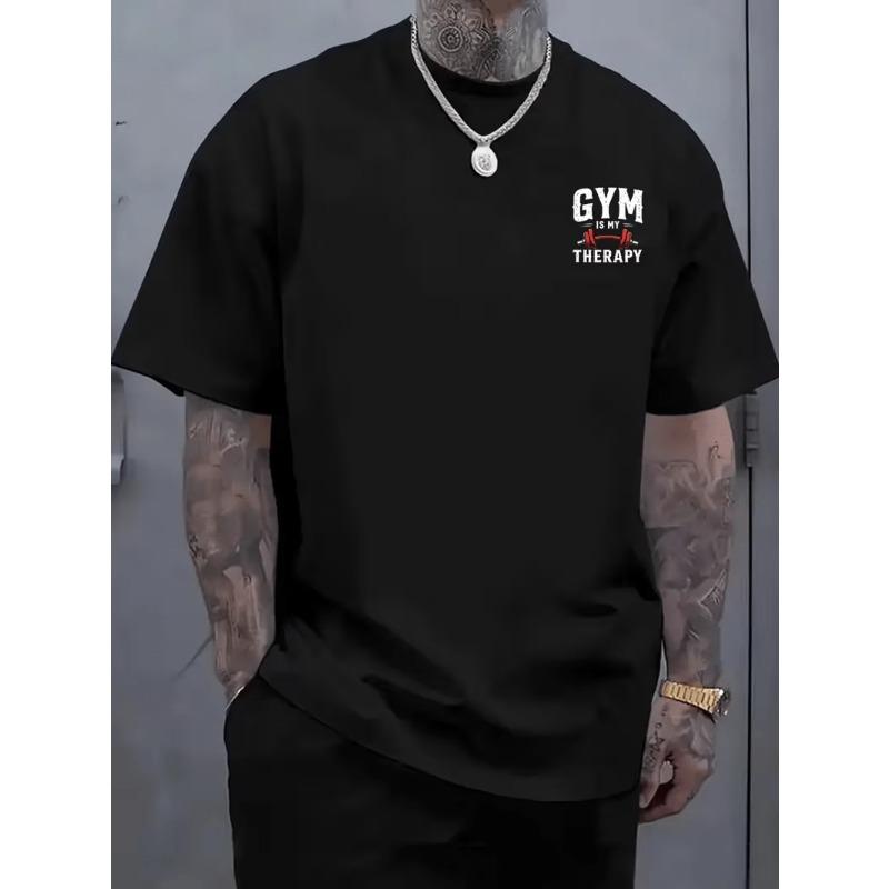Men's Casual Print T-Shirt - Soft and Breathable , Eye-Catching Training Graphic, Crew Neck Short Sleeve Summer Workout Top, for Sports and Daily Wear
