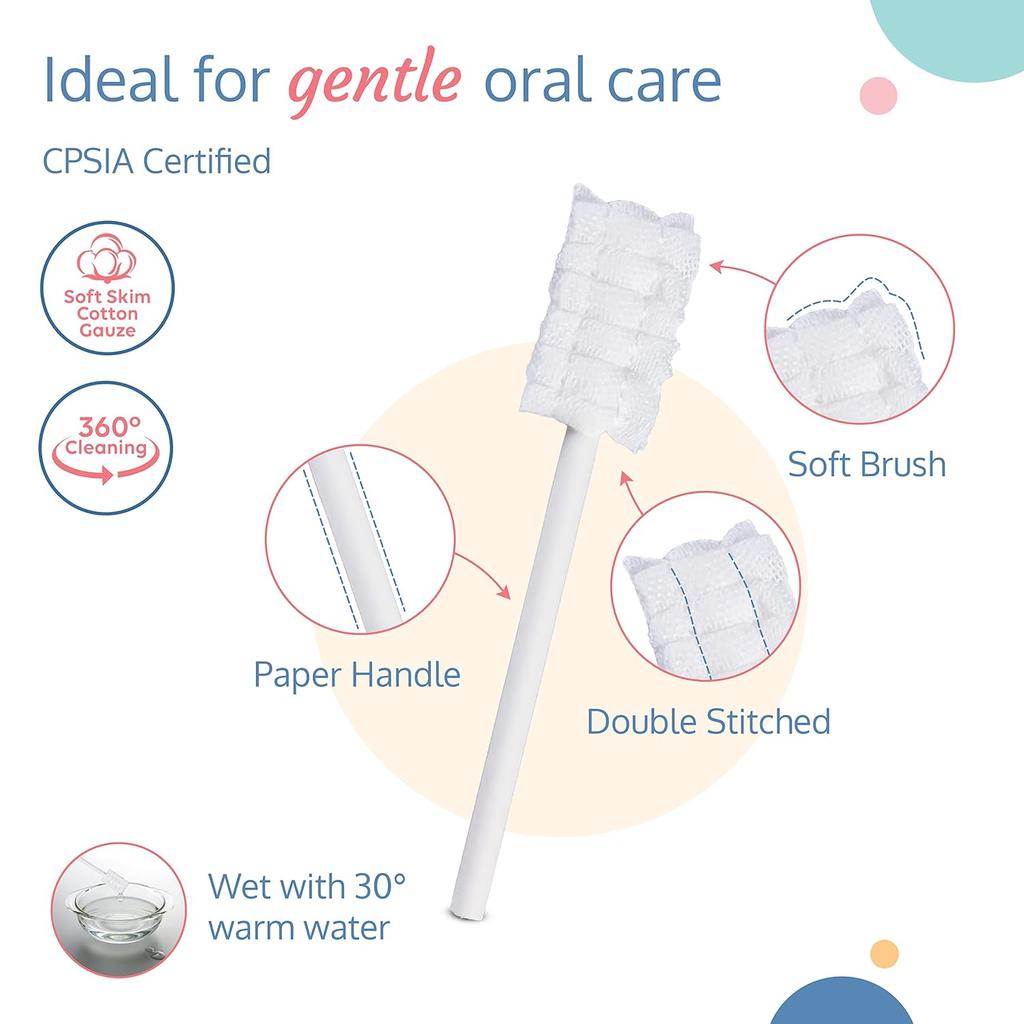 LuvLap Oral Care Disposable Mouth Swabs For Baby Tongue And Gum Cleaning, 3D Wave Gauze, 40 Pieces, Soft Paper Handle