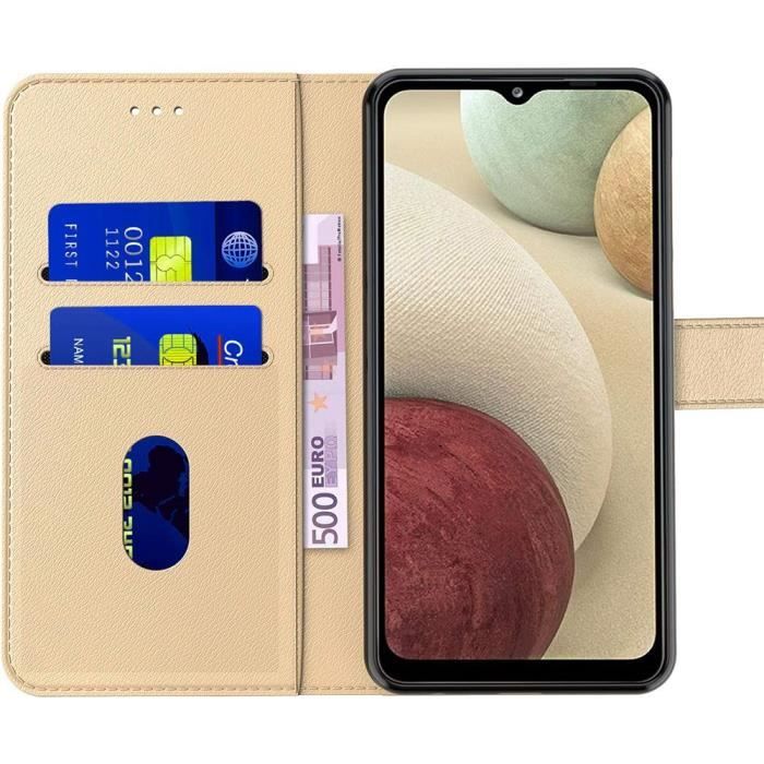 Coque et Verres Trempés - Samsung - A22 5G - Doré - Anti Rayure - Effet Cuir