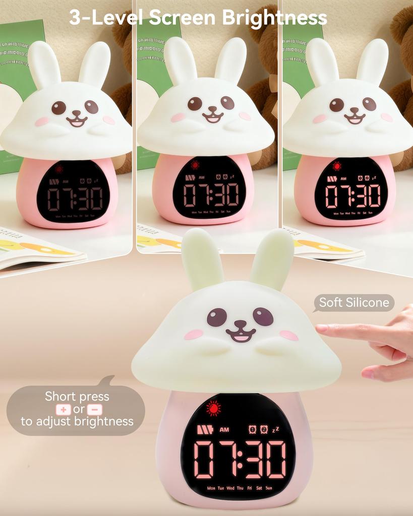 Kids' Sleep Training Alarm Clock with Night Light – [Ok to Wake] Double Alarm, RGB Light, 6 Alarm Sounds & White Noise, Rechargeable, Unisex –