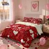 3 delar Alla hjärtans dag Romantiskt Rött Kärlekstryckt Flisfritt Täcke Set Flera Storlekar Sovrum Sängkläder Semesterdekoration Maskintvättbar