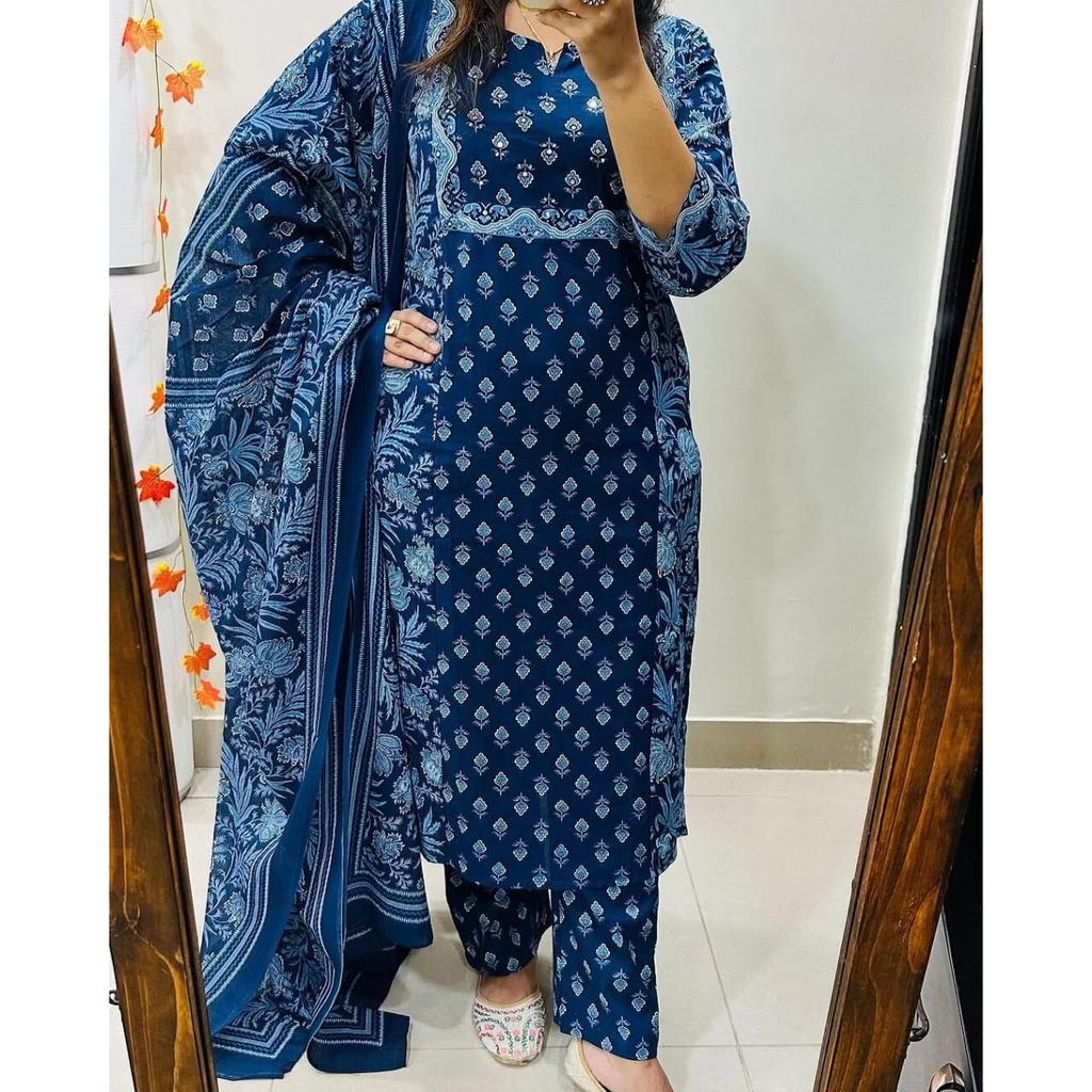 Indian Party Wear Kurta Pant Dupatta Set Bollywood Top Tunic Kurti Salwar Suit SC-2202a