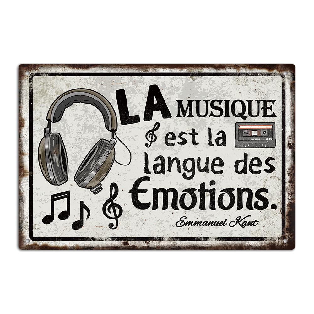 Putuo Decor pc French Vintage Metal Tin Sign La Musique Est La Langue Des Emotions Wall Decor for Home Farmhouse Bar Pub