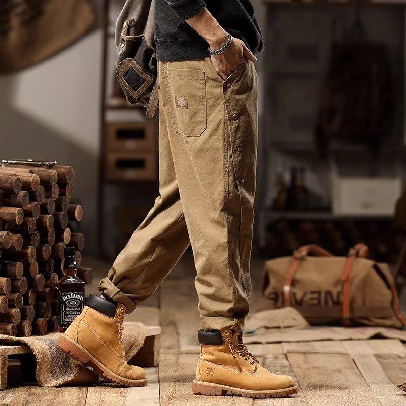 Men's American Retro Wide-Leg Overalls: Spring & Autumn Trendy Button-Down Casual Pants