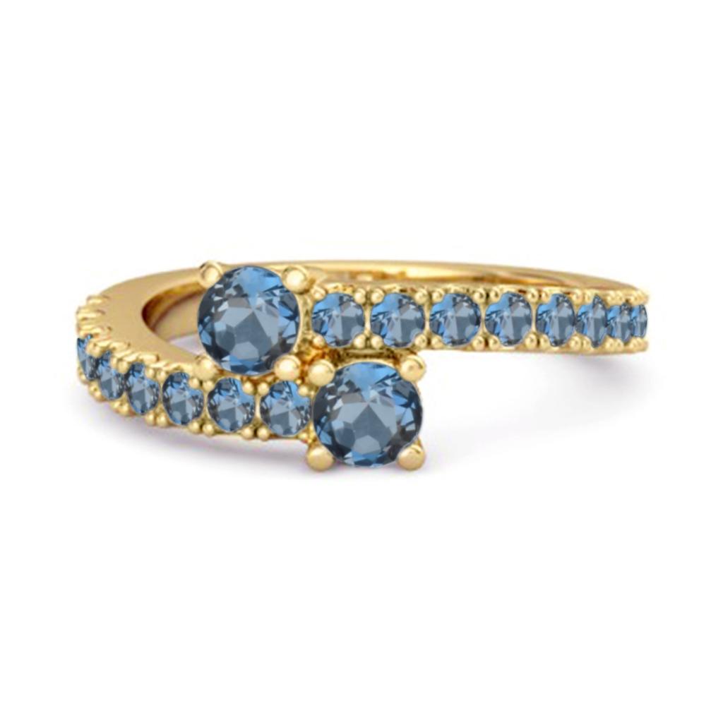 London Blue Topaz Twin Stone Pave Bypass Ring - 925 Sterling Silver Gold Vermeil