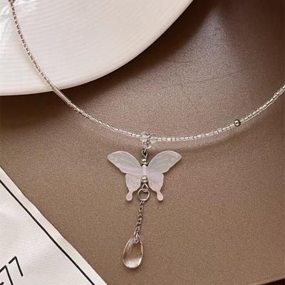 Super Fairy Butterfly Fringed Necklace Women's Neck Chain Fashion Temperament Collarbone Chain Sweet Necklace Summer
