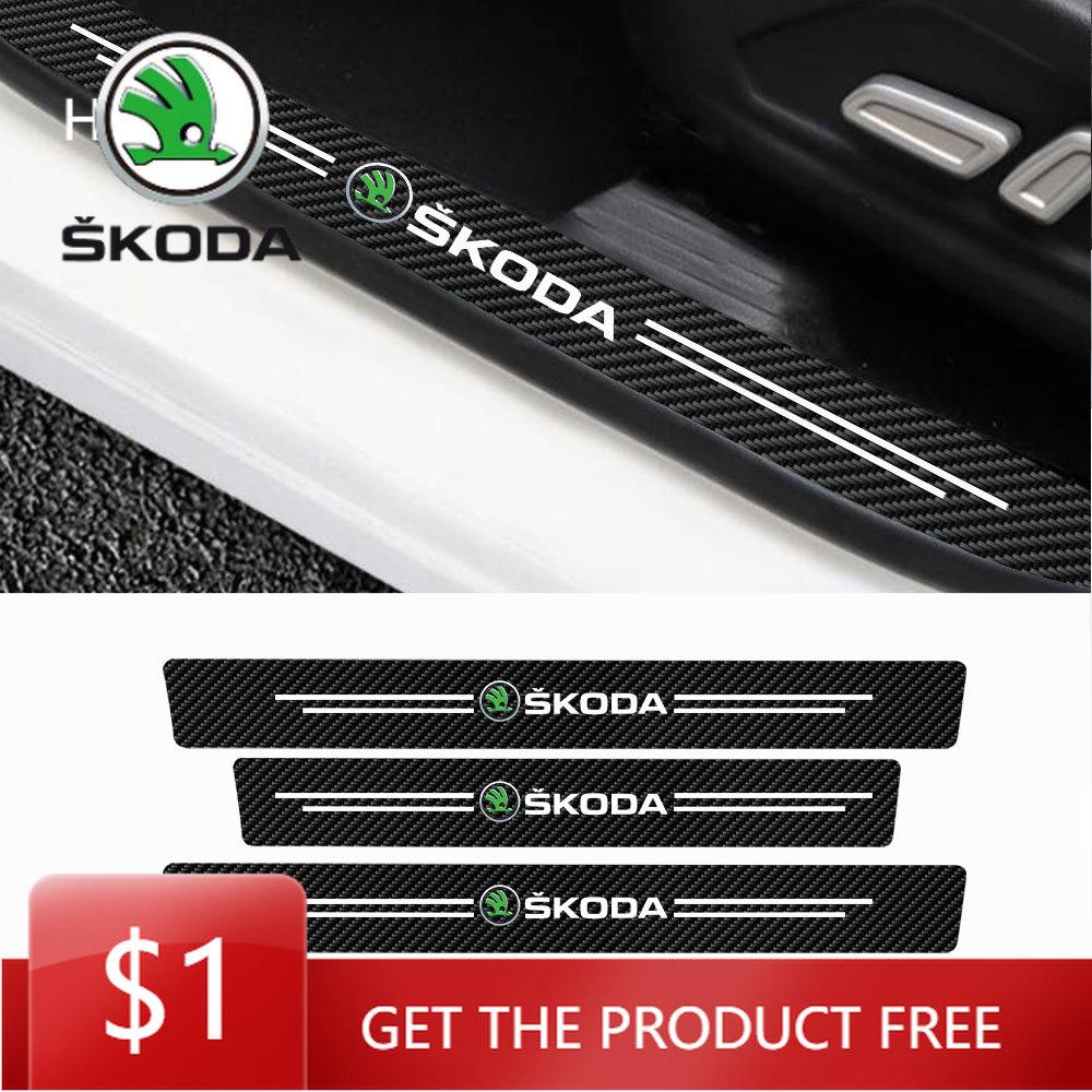 Car Sticker 4Pcs/set Leather Car Door Plate Sill Anti Scuff Protector Sticker For Skoda Octavia A5 A7 Rapid Fabia Superb Kodiaq Ulnm83