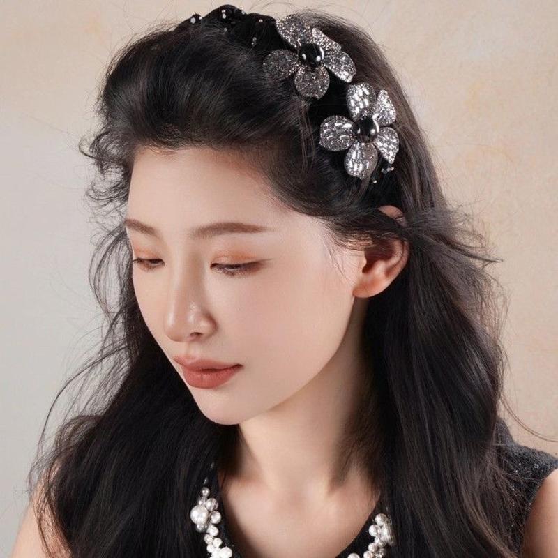 Elegant Diamond Hair Clip  Three-Dimensional Flower Headband Handmade Sparkling Hair Hoop Lady Hair Accessories
