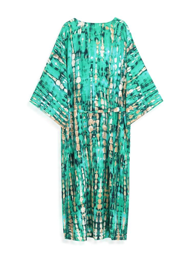 EDOLYNSA Bohemian Tie Dye Striped Bikini Cover-ups Long Tunic Sexy Kimono Dress Women Plus Size Beach Wear Swim Suit Cover Up Q1314