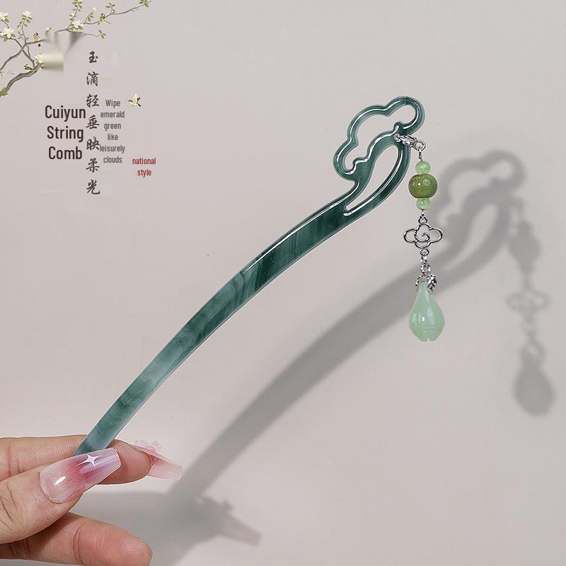 Chinese Acetate Tassel Jade Flower Hairpin for Hanfu Qipao Updos – Perfect Women s Gift Jade-like Pin Body Shows Elegance