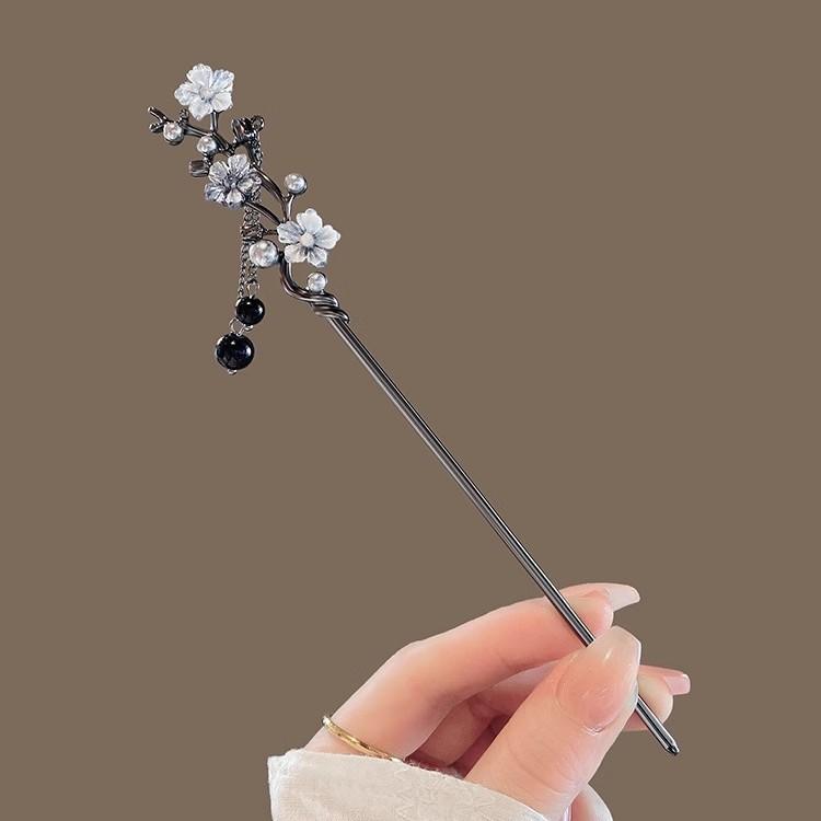 Vintage Crystal Pearl Flower Hair Sticks for Women Chinese Style Cross Tassel Hairpin Disk Hair Chopsticks Hair Accessories Gifts