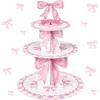 3 Tier Pink Bow Cake Stand Coquette Bow Party Birthday Cake Stand Decorations Pink Dessert Tower for Wedding Garden Birthday Party Supplies