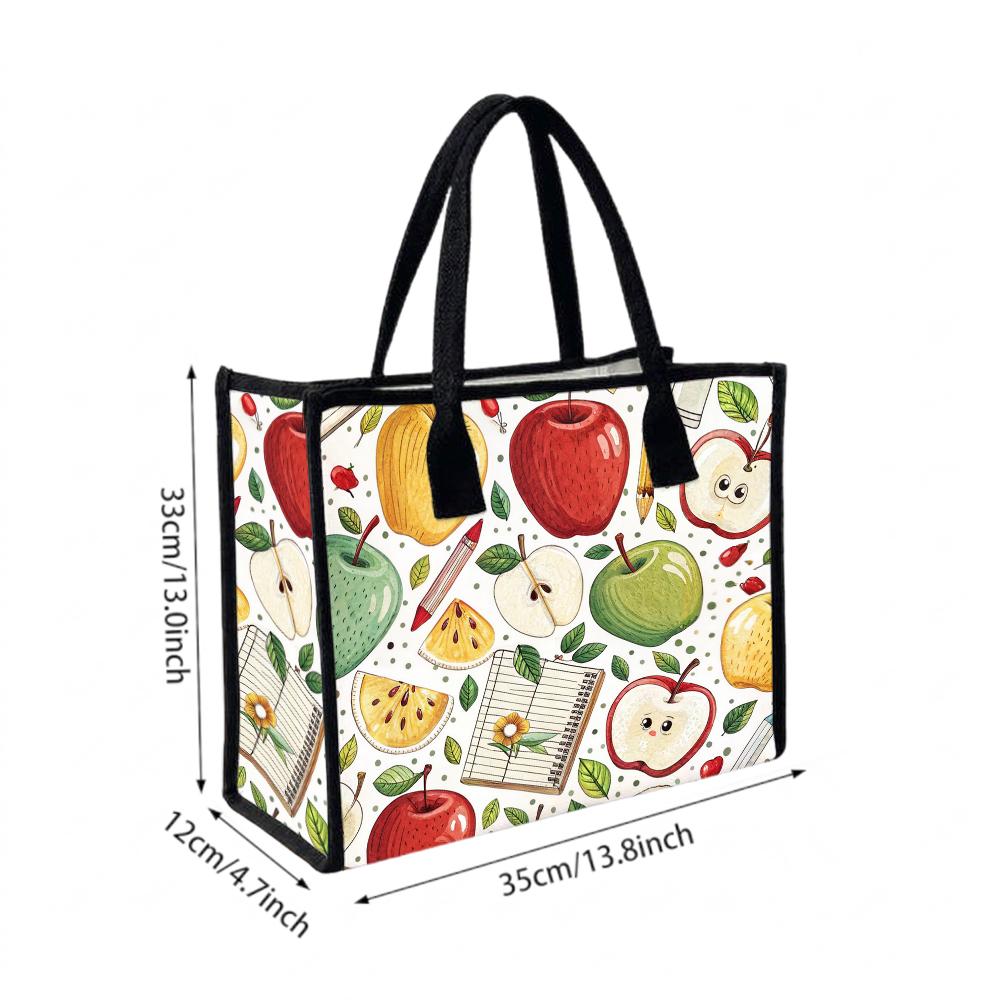 Cute Apple Print Tote Bag Casual Daily Handbag Lightweight Reusable Shopping Bag for Women