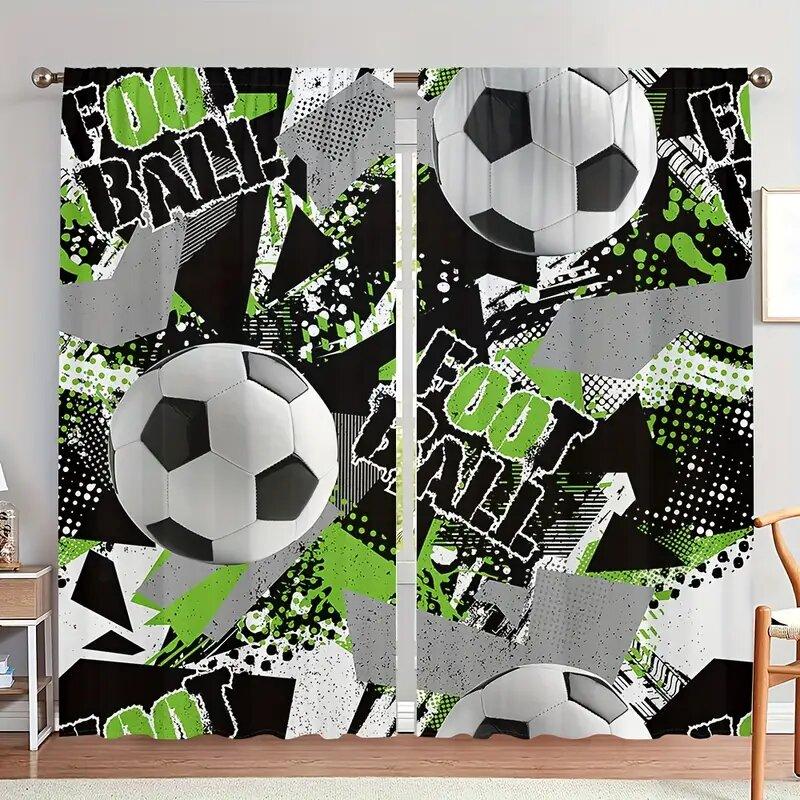 Modern Football Graffiti Trend Art Pattern Printed Curtains   Window Decoration   Home Decoration   Room Decoration
