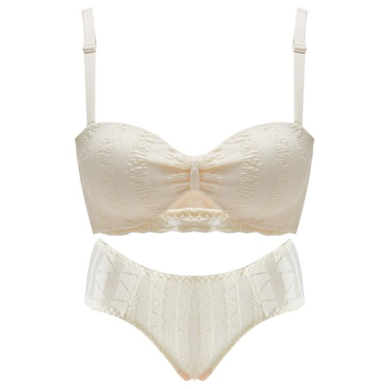 Half-cup Push Up Bra Set Teen Girls Strapless A/B Cup White Lingerie
