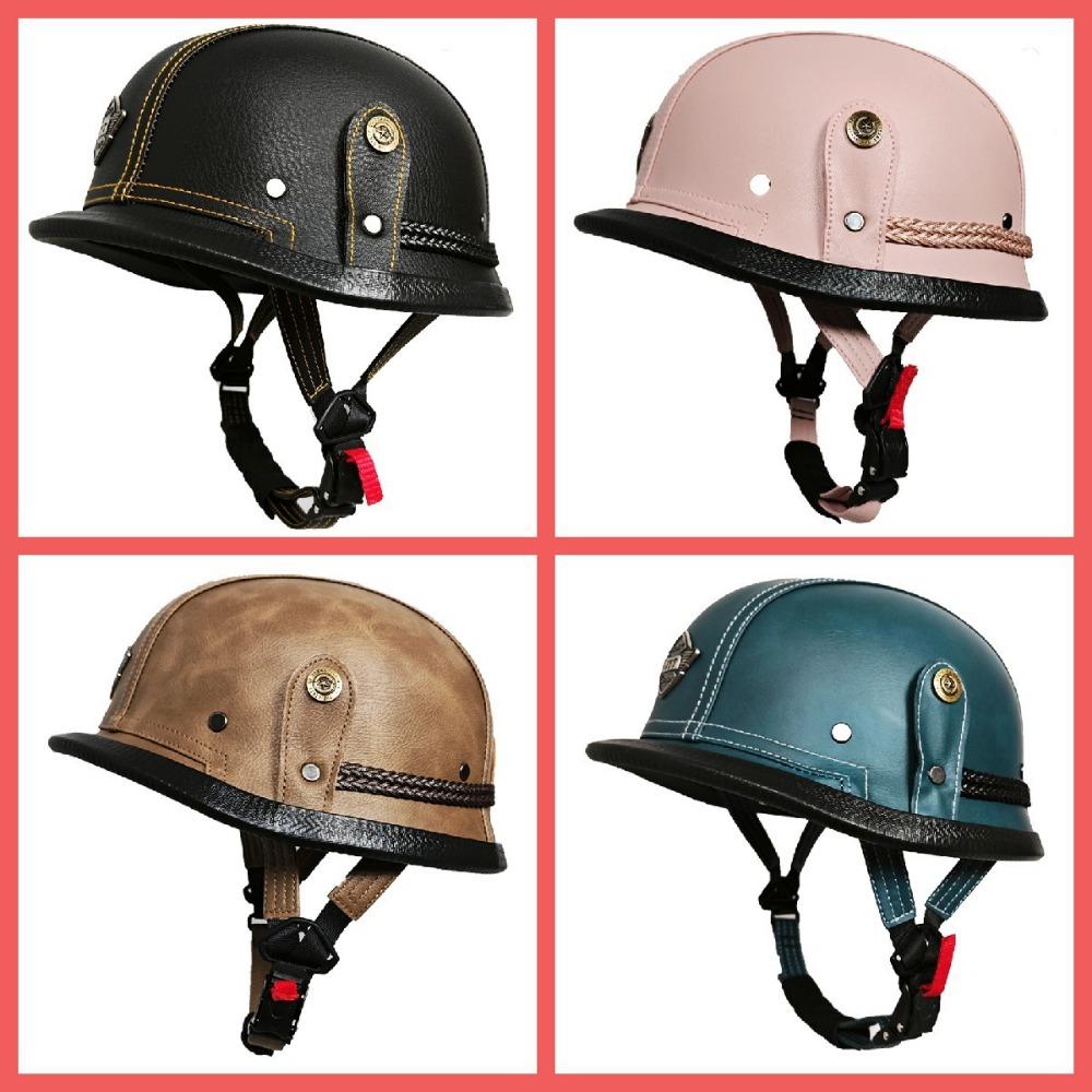 Electric Car Half Helmet Men and Women Four Seasons Cruise Retro German Leather Helmet Handmade Helmet