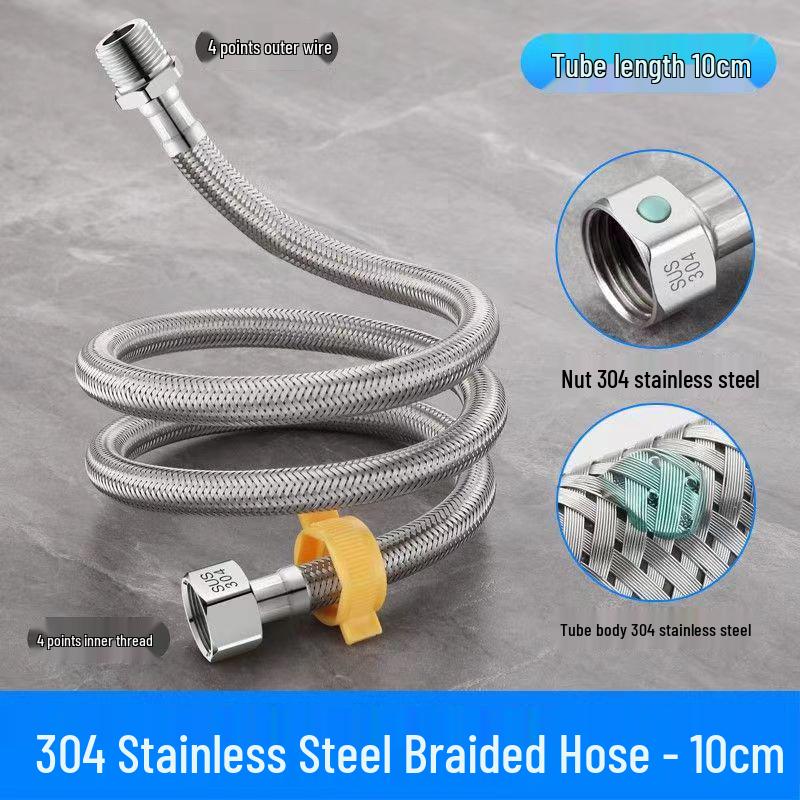 

304 Stainless Steel Braided Flexible Hose for Water Inlet/Heater Extension, 4-Minute Thread, Internal/External Connection