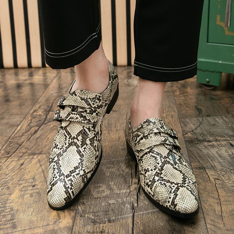 Brand Design Snake Skin Leather Shoes Men High Heels Mens Slip On Soft Loafers Formal Wedding and Party Dress Shoes
