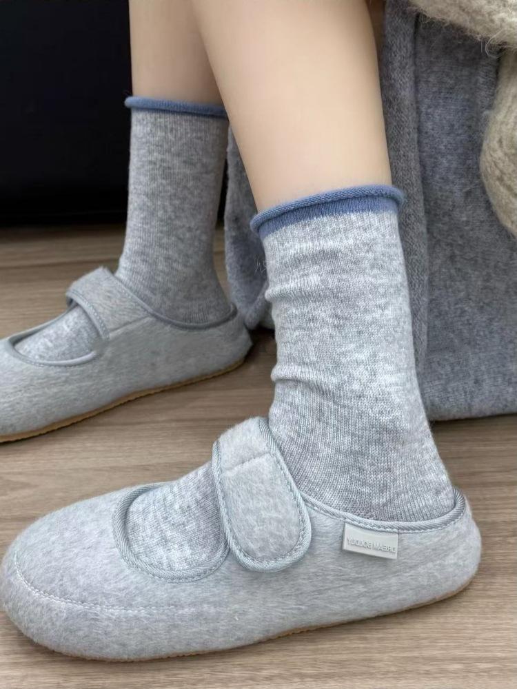 Szare Skarpetki Sezonowe Czysta Bawełna Skarpetki do Połowy Łydki Pogrubione Ciepłe Wełniane Podkolanówki Podwinięty Obszyty Ściągacz Skarpetki na Zimę