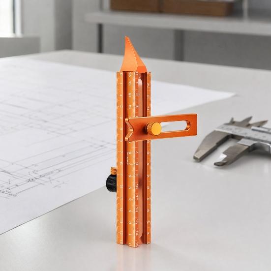 Yousheng Magnetic Marking Ruler, Multi-Function Scribing Tool, DIY Woodworking Scriber Line Maker, Portable Aluminum Alloy Woodworking Compass Scriber