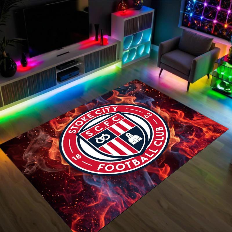 Stoke City Football Design Crystal Velvet Carpet Cozy Non?Slip Printed Rug For Bedroom Living Room Entrance