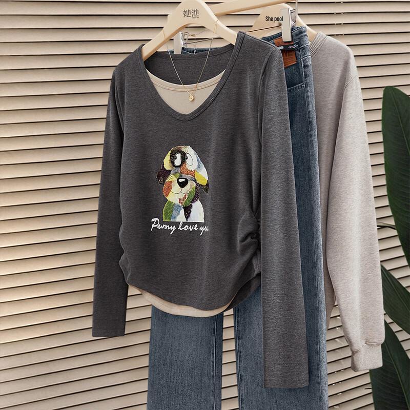 Women s Faux Two-Piece Cartoon Print Long-Sleeve T-Shirt S