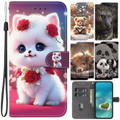 Etui Zwierzęce Lew Panda Skórzane Etui na Telefon Dla Samsung Galaxy A53 A33 A23 A13 5G A03 Core Portfel Klapka Coque Karty Magnetyczne Etui