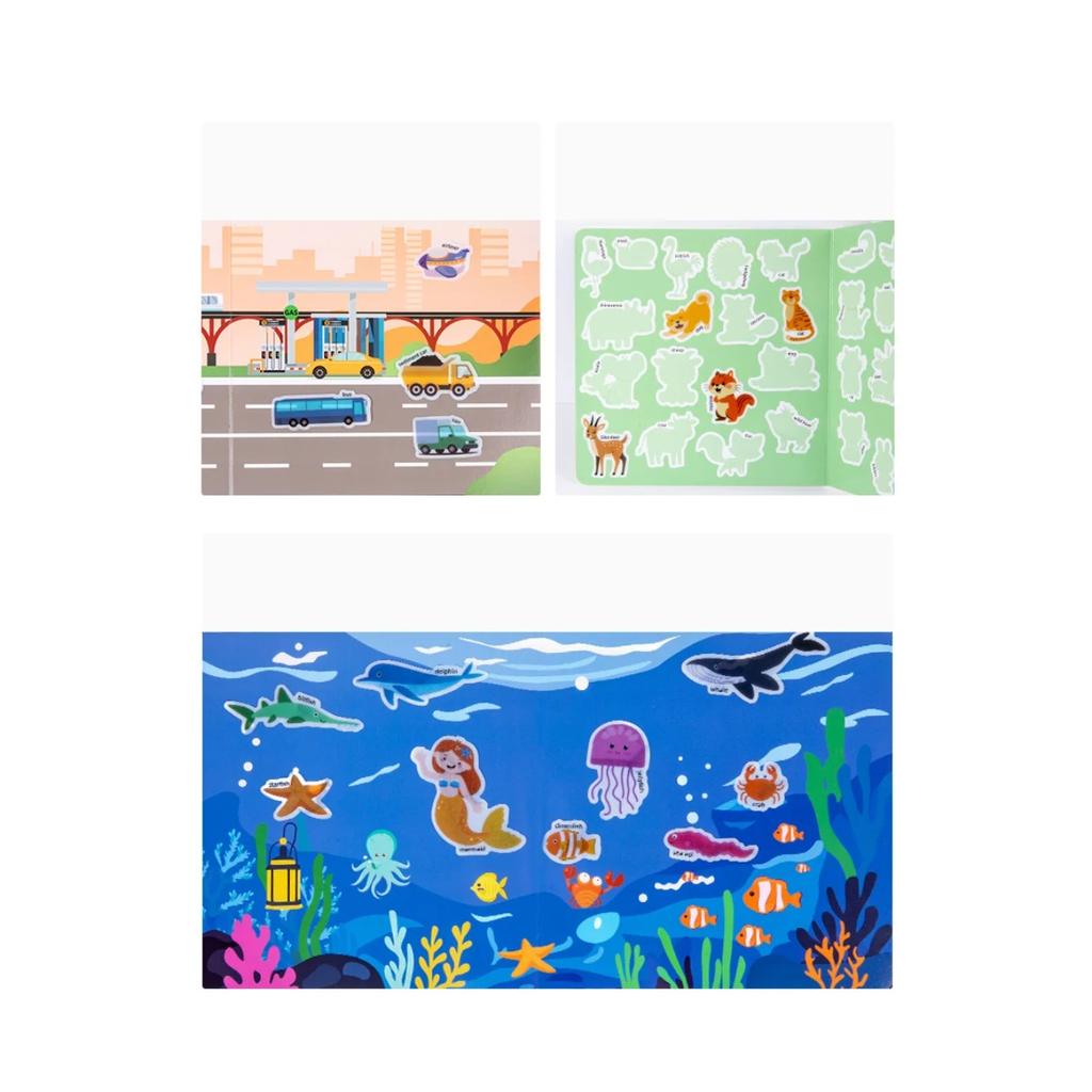Reusable Cartoon Animal Scene Stickers for Kids DIY Hand-on Puzzle Learning Cognition Puzzle Book Educational Toy Gift for Child