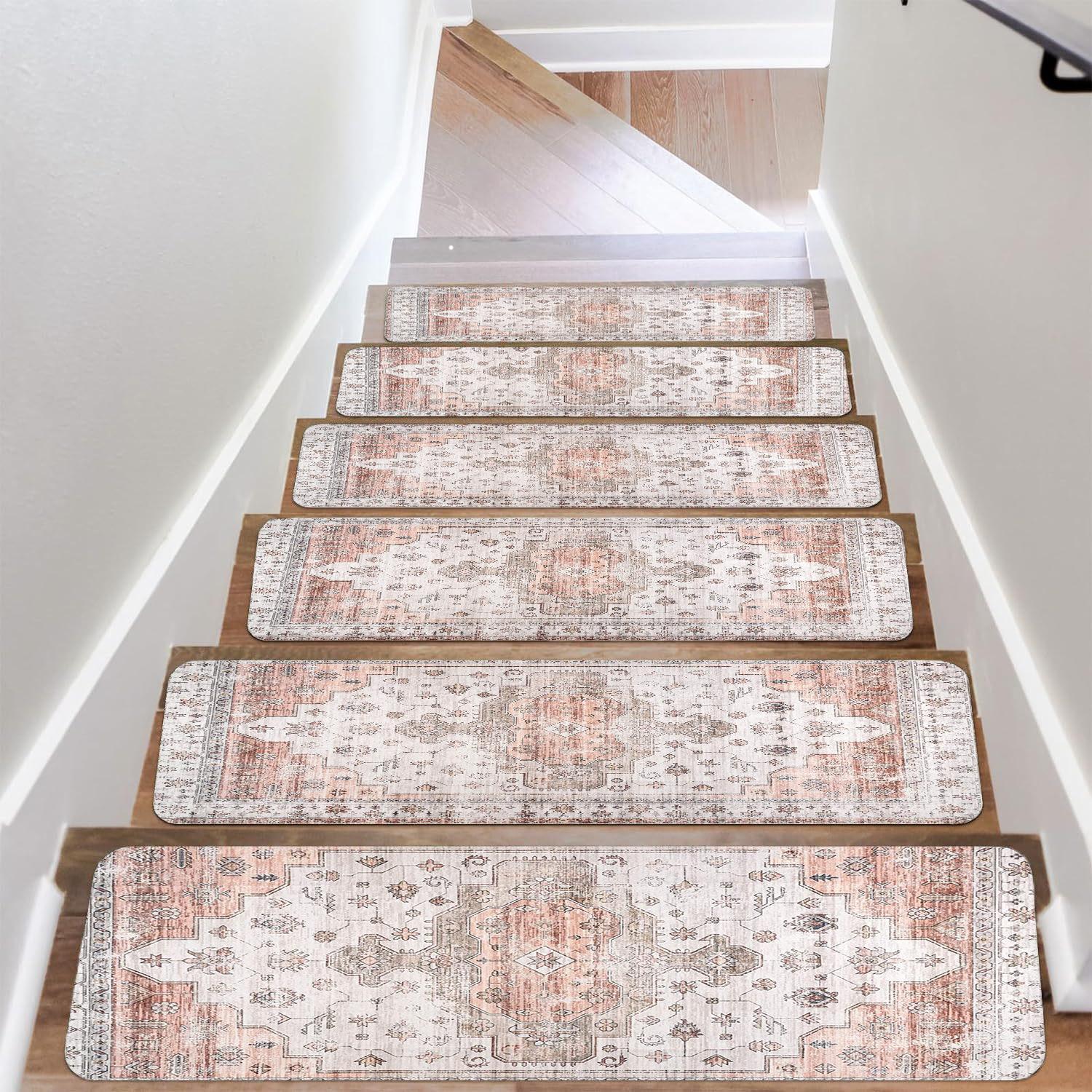 Vintage Bohemian Stair Carpet Non-slip, Absorbent Indoor Safety Rug Suitable for Indoor and Outdoor Staircases Home Decor