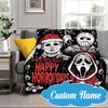Custom Name Horror Holiday Mashup Blanket bed sofa Blanket Flannel Blanket for Camping, Hiking, Picnic Essentials,gift for Fan family