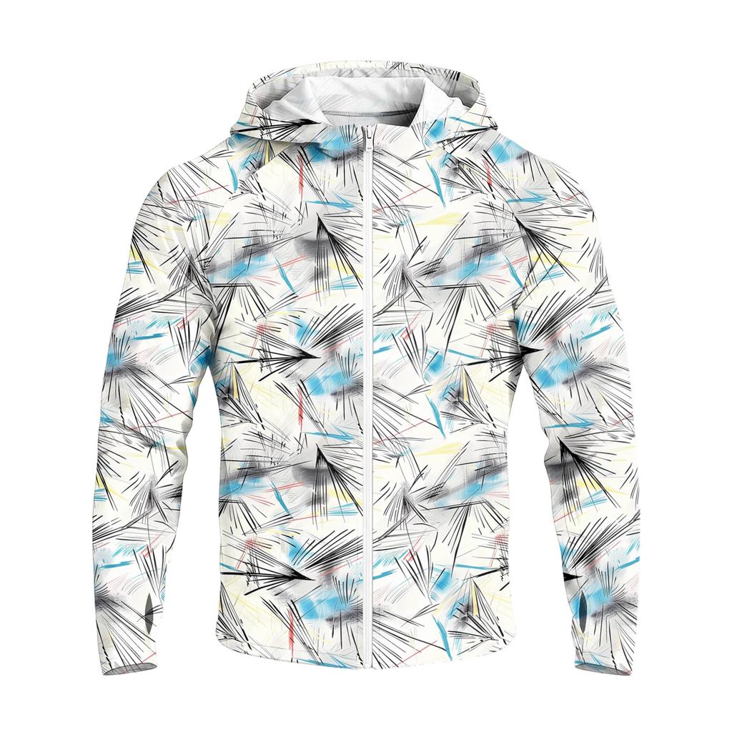 Men's Sun Jacket with Hood - Long Sleeve Raglan Camouflage Print, Casual Summer Outdoor Jacket