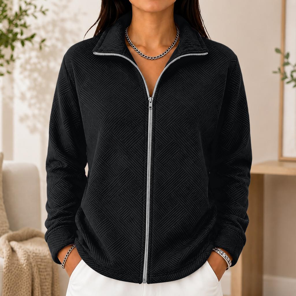 Cardigan lavorato a maglia da donna con zip frontale, manica lunga, colore, giacca casual