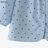 ZANZEA Women Casual Round Neck 3/4 Sleeve Loose Polka Dot Print Blouse