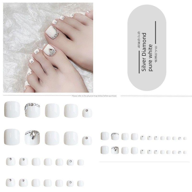 

Чисто Белый Страз Носок Ногтей Мода Сексуальные Стразовые Наклейки для Ногтей Готовые Съемные Трансграничные Накладные Кончики Ногтей 277-Silver Diamond Pure White
