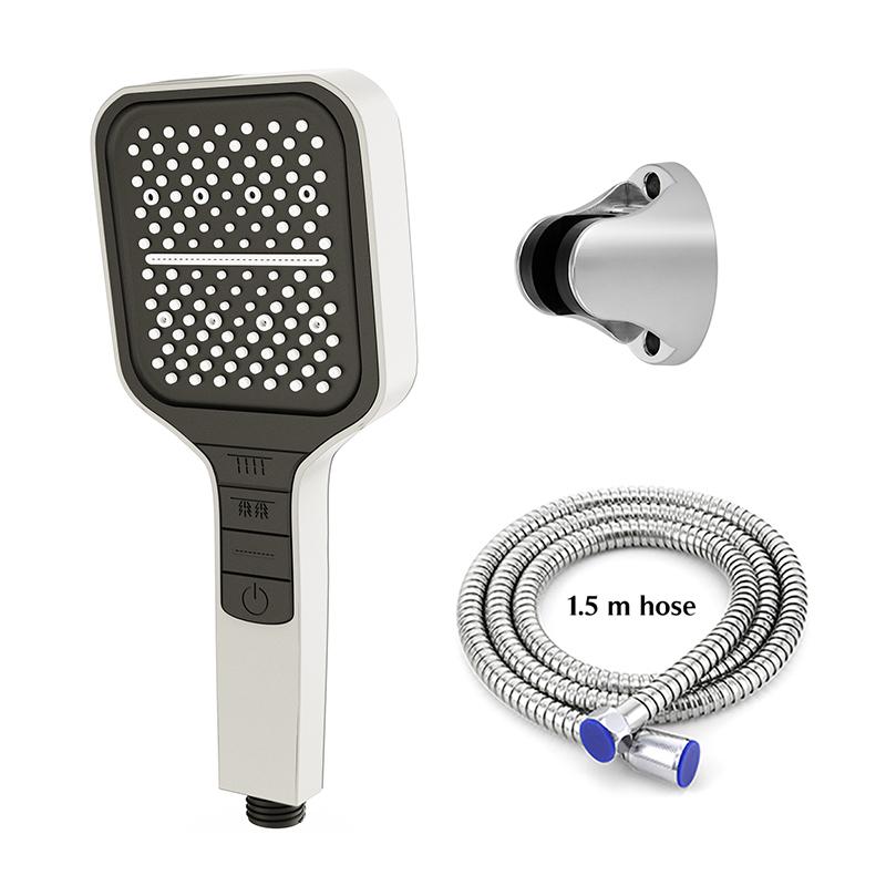 2025 New Black Water Saving Shower Head High Pressure Rainfall 7 Modes Adjustable One Key Stop Button for Bathroom Accessory