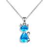Aqua Blue Pink White Zircon Small Cat Pendant Cute Animal Necklaces For Women Trendy Silver Color Chain Necklace Wedding Jewelry