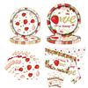 Strawberry Party Tableware Set Disposable Plates Cups Napkins Cutlery Tablecloth Set Strawberry Theme Party Supplies for Birthday Baby Shower Wedding