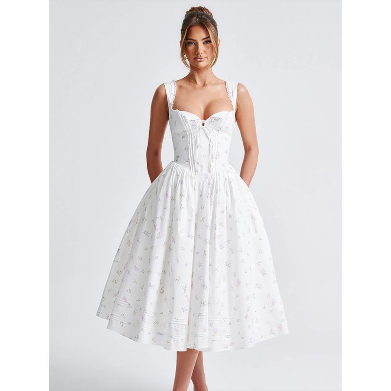 Babyboo French Gentle Atmosphere Lace Stitching Floral Tied Slim Fit Slim Looking Graceful Slip Dress Long Dress