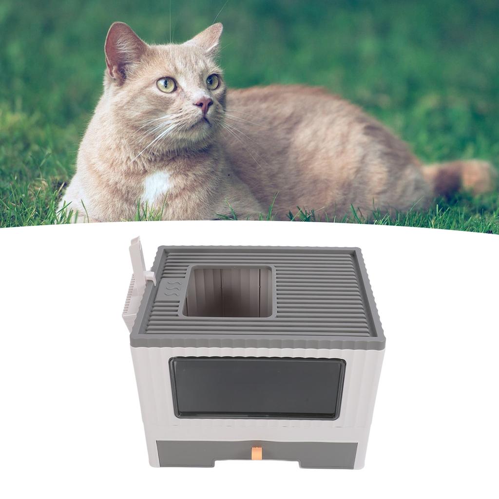 Enclosed Litter Box Foldable Top Entry Drawer Type Prevent Splashing Cat Toilet Box for Adult Cat Kitten