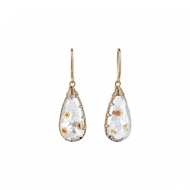 Elegant Resin Flower Water Drop Earrings: Chic Hook Design for Women