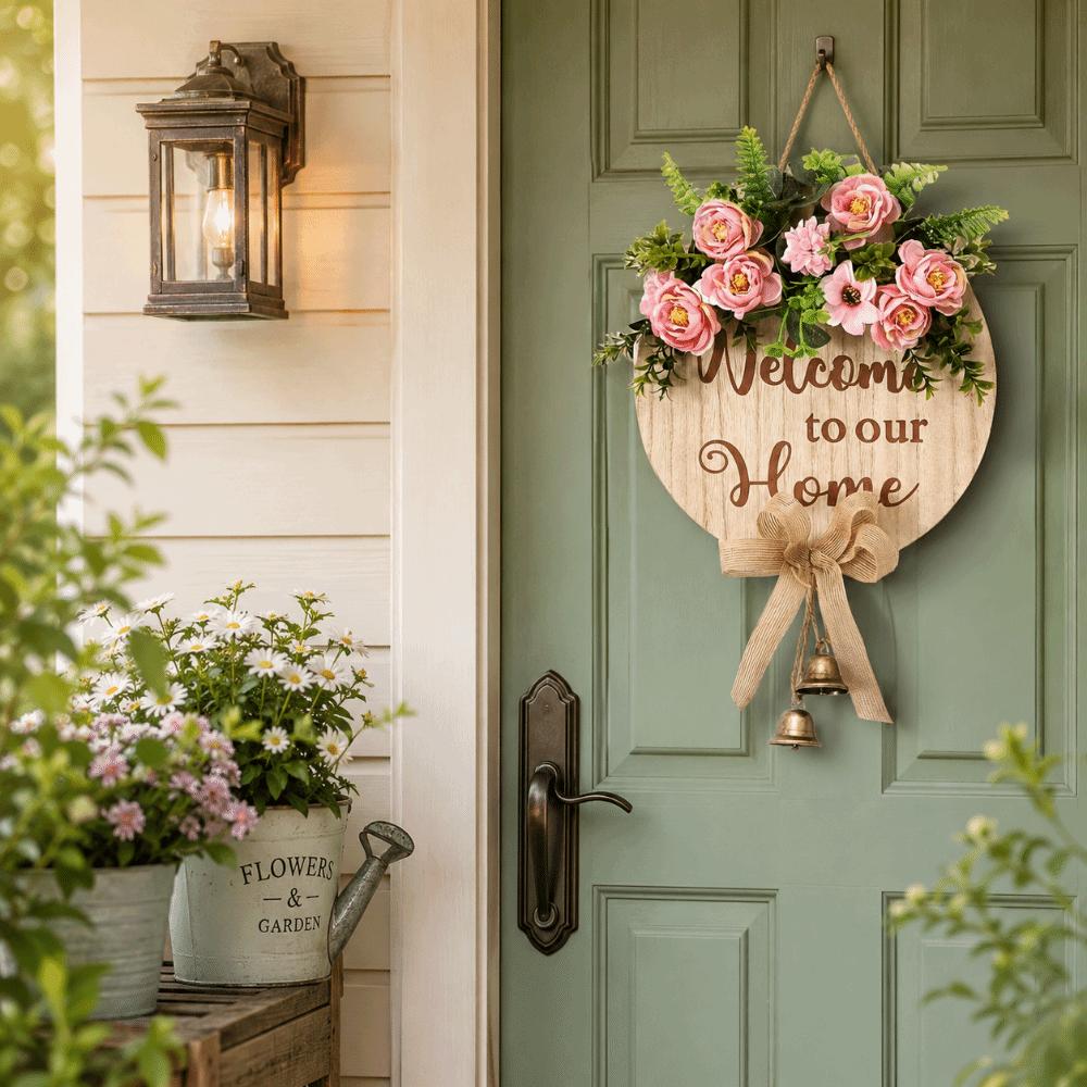2D Flat Door Wreath Wooden Wall Art Creative Welcome Sign Home Decor