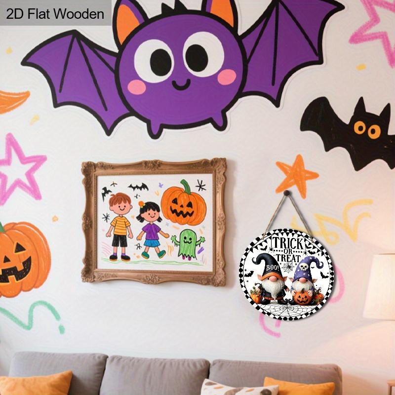 Cartoon Style Wooden Halloween Sign with Adorable Gnomes Pattern - Trick or Treat Figurine Ornaments - Ideal for Front Door, Wall, Room Decor