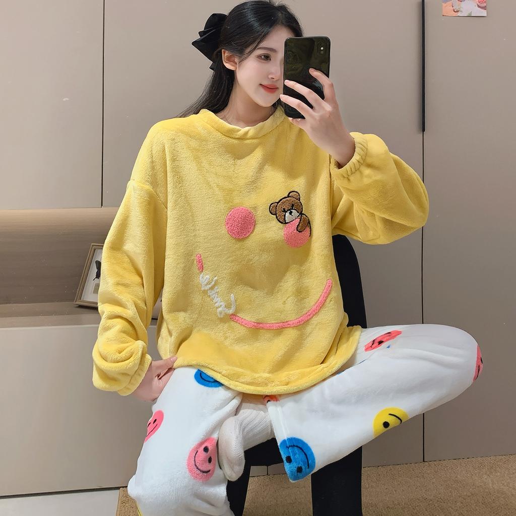 2025 Autumn Winter Flannel Warm Women's Pajamas sets Long Sleeve Women sleepwear Two Piece Set Pyjamas Coral velvet pijama homewear for young girl